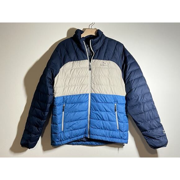 LL Bean Men's EUC Blue/Gray Colorblock Down Jacket Puffer Full Zip Snow Size M - Picture 6 of 6